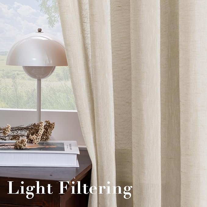 H.VERSAILTEX Linen Curtains Natural Linen Semi-Sheer Curtains 2 Panels Nickel - Image 5