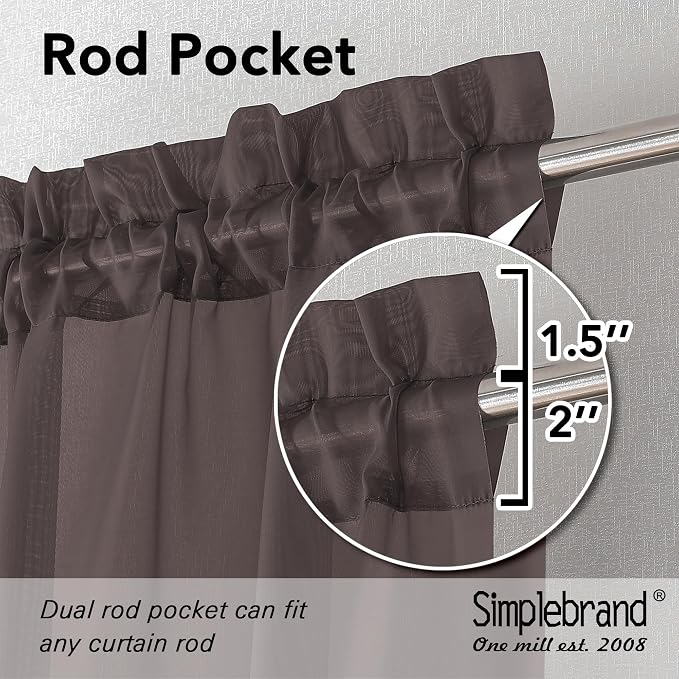 Simplebrand Chocolate Sheer Curtains 84 Inches Long, Light Filtering Rod Pocket - Image 2