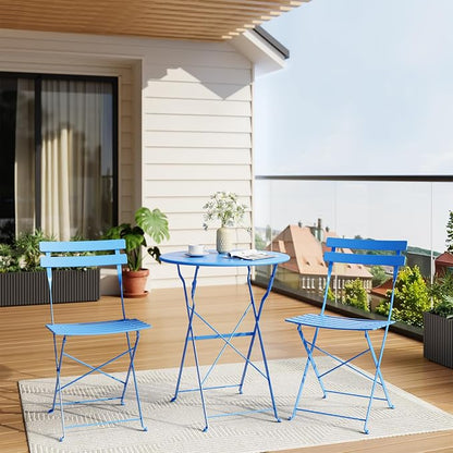 Bistro Table and Chairs Set of 2, 3 Piece Outdoor/Indoor Folding Patio Bistro - Image 9
