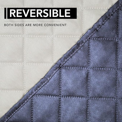 Easy-Going Reversible Couch Cover, Oversized Recliner, Dark Blue/Ivory | - Image 5