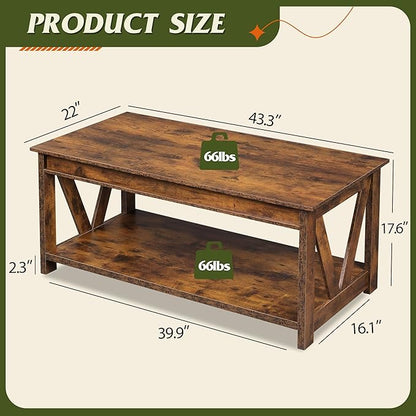 WLIVE Coffee Table, Wood Center Table - Image 3