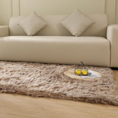 ORINOVA Faux Sheepskin Beige 3x5 Fluffy Fur Washable Area Rugs - Image 3