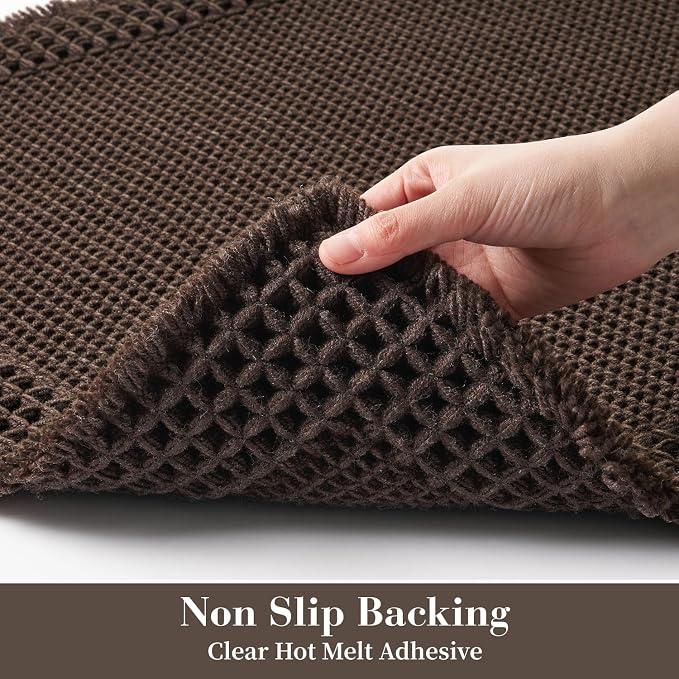 RESARE Waffle Bathroom Runner Rugs, Non Slip Boho Bath Mat 24x72 Dark Brown | - Image 4