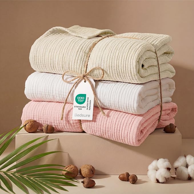 Bedsure 100% Cotton Muslin Blanket Queen Size - Image 5