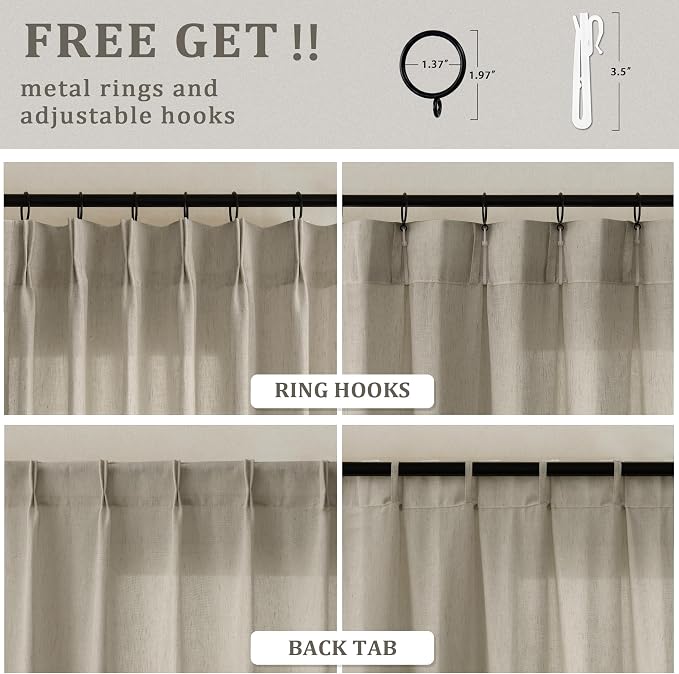 Extra Long Extra Wide Pinch Pleated Linen Curtains 121 inches Long | 72 Inch - Image 5