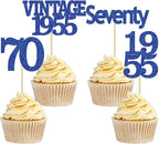 Gyufise 24Pcs Vintage 1955 Cupcake Toppers Glitter Cheers to 70 Fabulous Seventy Cupcake Picks 70th Birthday Wedding Anniversary Party Cake Decorations Supplies Deep Blue