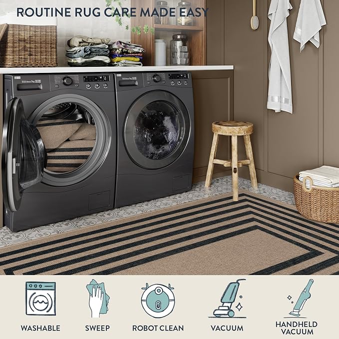 Lahome Enfys Modern Geometric Easy Jute Outdoor Rug, 3x5 Black Washable Kitchen - Image 5
