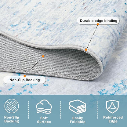 8x10 Washable Area Rug for Living Room Bedroom: Non-Slip Modern Light Blue | - Image 5