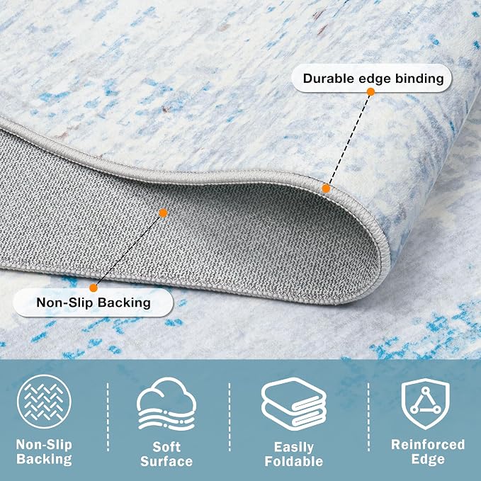6x9 Washable Area Rug for Living Room Bedroom: Non-Slip Modern Light Blue | - Image 5