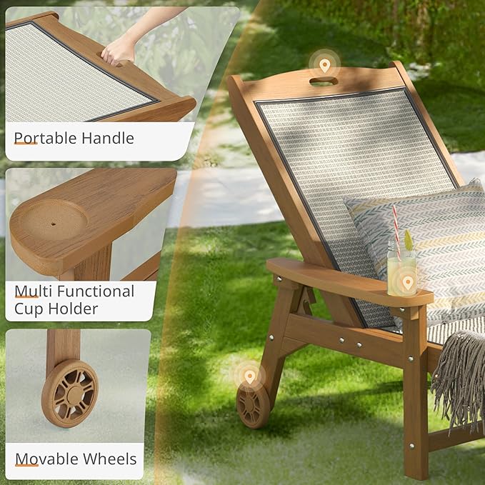 LUE BONA Chaise Lounge Chair Outdoor Set of 4, HDPS and HDPE Wicker Material - Image 6