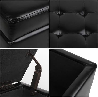 H&B Luxuries Tufted Leather Square Flip Top Storage Ottoman Cube Foot Rest - Image 5
