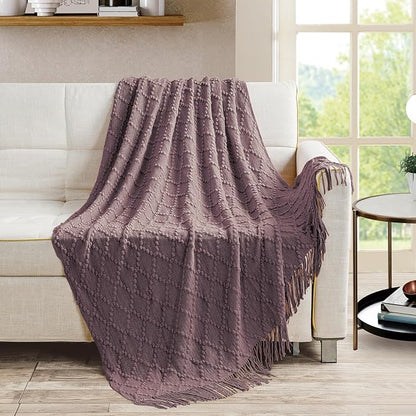 BOURINA Dark Lavender Throw Blanket 50 x70 Inches Jacquard Argyle Throw - Image 4