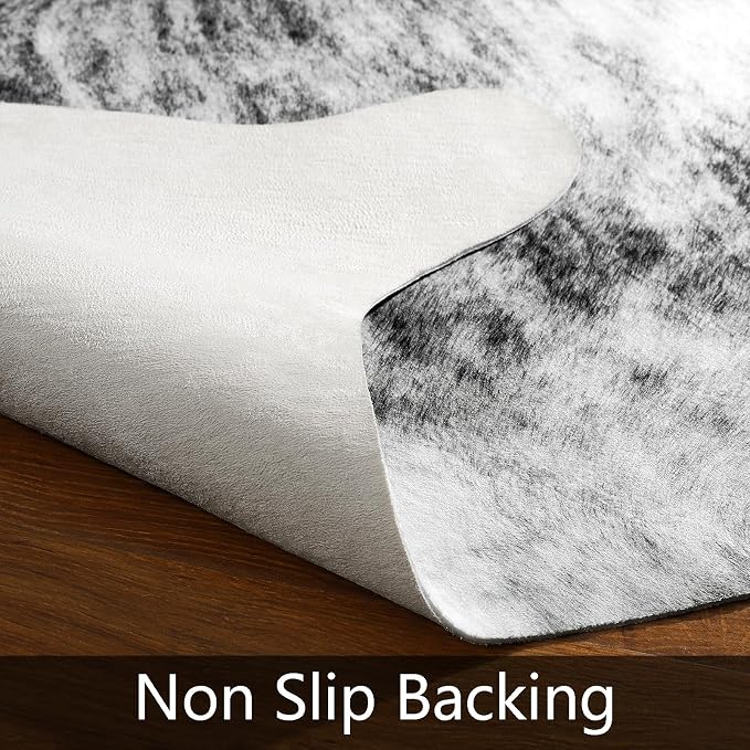 Western Faux Cowhide Rug, Animal Cow Hide Rug, 4.6 x 5.2 Ft Black | Premium - Image 4