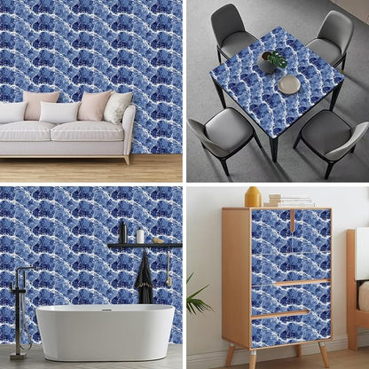 HOMETITUTE Blue Marble Wallpaper Peel and Stick Ocean Wave Pattern 118.1x17.7 - Image 8