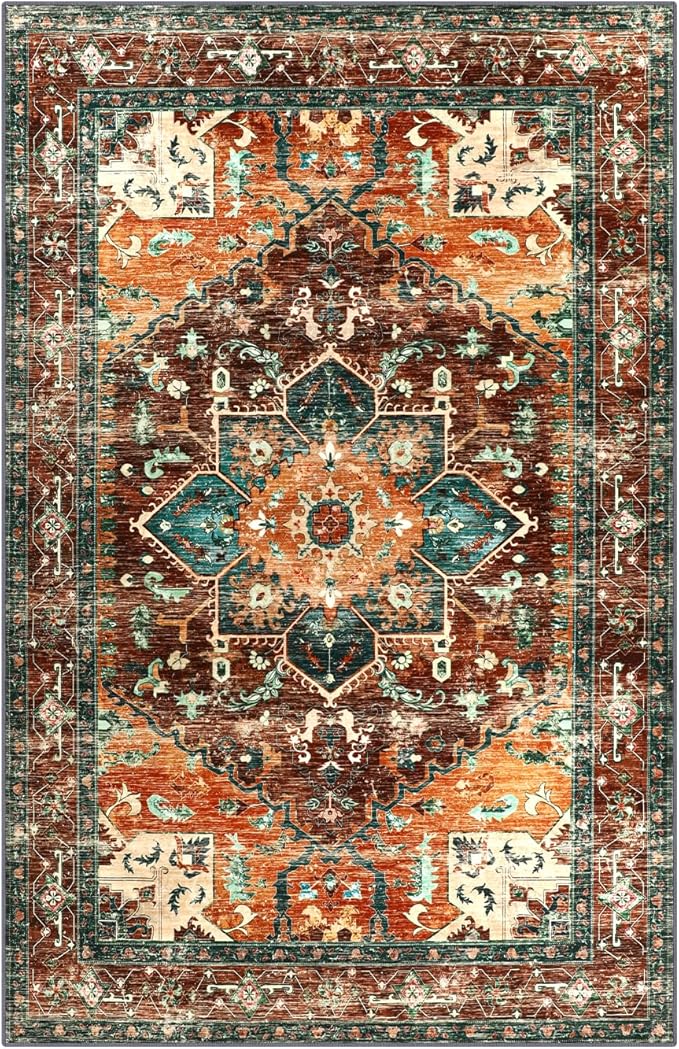 Yamaziot 9x12 Large Area Rug, Non-Slip Washable Boho Living Room Rug | Stain - Image 3