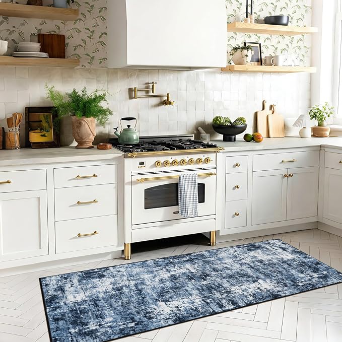 Rugflix 2x8 Runner Rug for Hallway, Washable Navy Blue Kitchen Runners | - Image 2