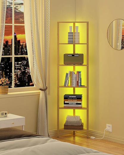 TUTOTAK Corner Shelf with LED Light, 6-Tier Corner Bookshelf - Image 4