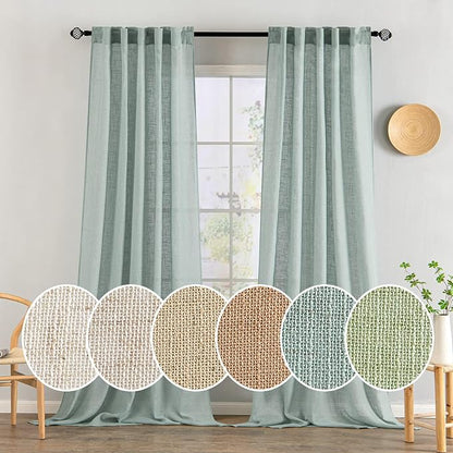 MIULEE Sea Green Linen Curtains 52x108 Inch Long by MIULEE
