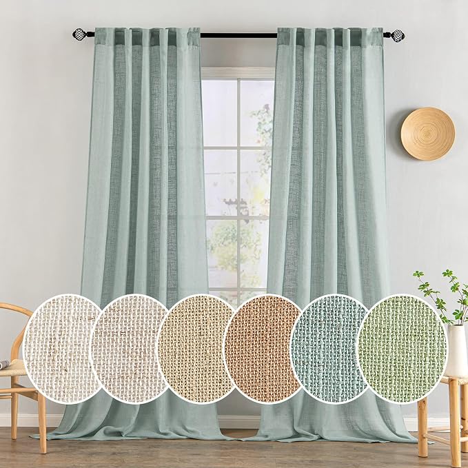 MIULEE Sea Green Linen Curtains 52x96 Inch Long Soft Thick Linen Textured | by MIULEE