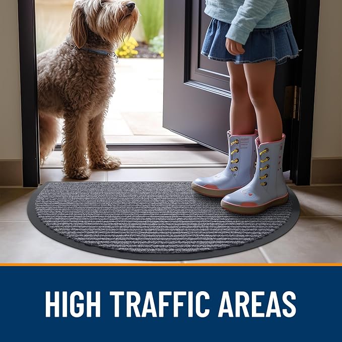 OLANLY Half Circle Front Door Mat 40x32, Waterproof Heavy-Duty Doormat | Grey - Image 7