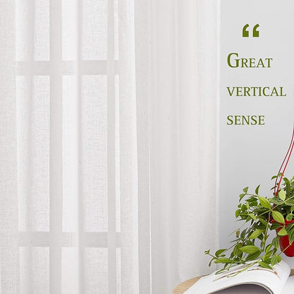 NICETOWN White Linen Sheer Bedroom Curtains 63 inch Length, Grommet Linen - Image 5