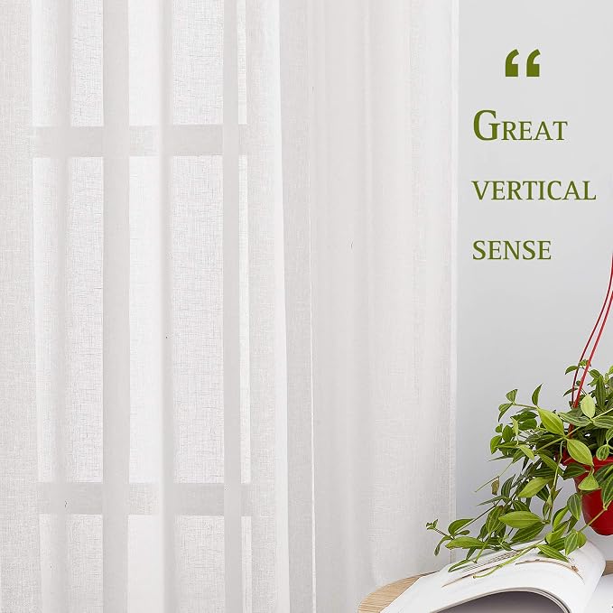 NICETOWN White Short Curtains for Small Window, Grommet Semi Sheer Linen Blend - Image 2