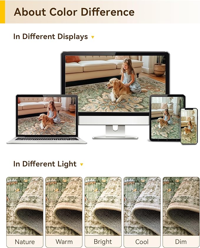 RELEANY Washable Area Rug, Runner 2'x5', Brick/Brown/Green | Non-Slip, Water - Image 8
