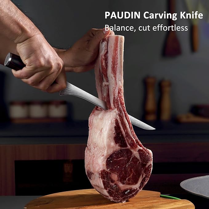 PAUDIN Carving Knife, 10 Inch Professional Ham Slicing Knife with Sheath, High Carbon Stainless Steel Meat Cutting Knifes, Spanish Style Sharp Slicer Knives with Ergonomic Pakkawood Handle, Gift Box