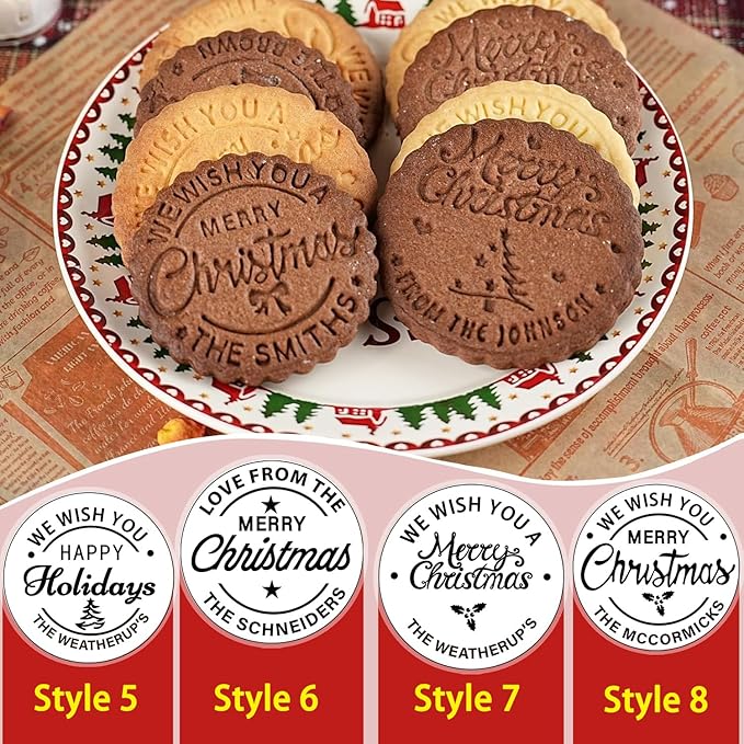 Personalized Family Cookie Stamps Customizable Last Name 3D Christmas Cookie Stamps For Fondant Frosting Decorating Cakes Molasses Cupcakes Great Baking Gift for Beginning Bakers