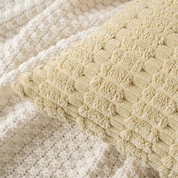 MIULEE Euro Sham Corduroy Decorative Throw Pillow Covers 24x24 Beige | Pack of - Image 5