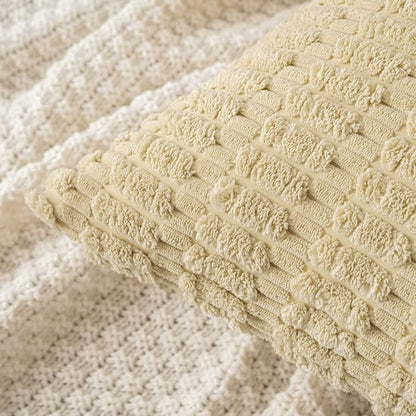 MIULEE Euro Sham Corduroy Decorative Throw Pillow Covers 24x24 Beige | Pack of - Image 5