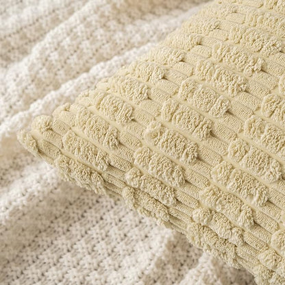 MIULEE Corduroy Decorative Throw Pillow Covers 20x20 Beige Pack of 2 | Soft - Image 5