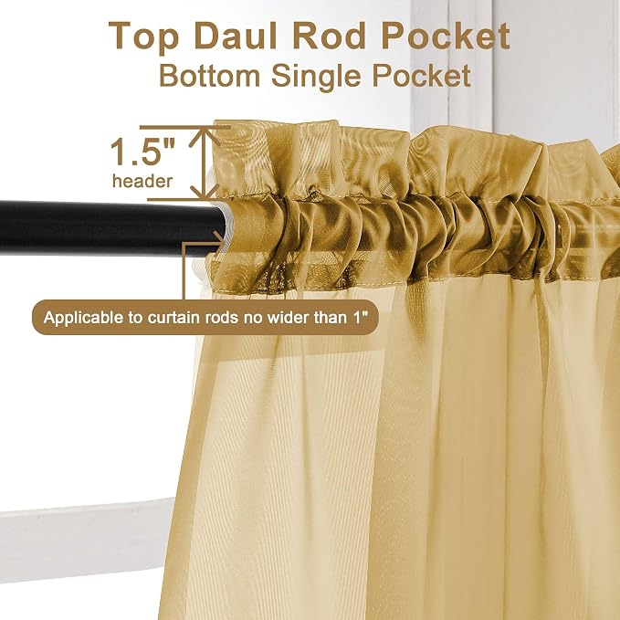 Chyhomenyc Sheer Valances for Windows 2 Pack, Small Window Curtains for Living - Image 5