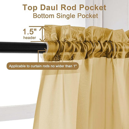 Chyhomenyc Gold Sheer Curtains 96 inches Long 2 Panels, Light Filtering Soft - Image 2