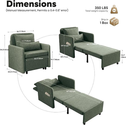 Iroomy 5-Level Adjustable Convertible Sleeper Chair, 3-in-1 Pull Out Sofa Bed - Image 3