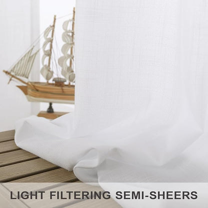 White Curtains 60 Inch Wide for Living Room Extra Large Linen Drapes Semi Sheer - Image 4