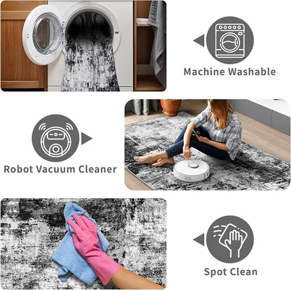 3x10 Washable Runner Rugs for Hallway: Easy-to-Clean Abstract Runners for - Image 4