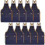 10 Pack Kitchen Aprons, Work Apron, Canvas, Multiple Pockets, Gardening, Painting, BBQ, Artist, Carpenter, Sizes M to XXL, Denim