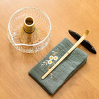 Japanese Tea Set (7pcs) Matcha Whisk Set Matcha Bowl with Pouring Spout Bamboo Matcha Whisk (chasen) Scoop (chashaku) Matcha Whisk Holder Tea Making Kit. WHITE GLASS