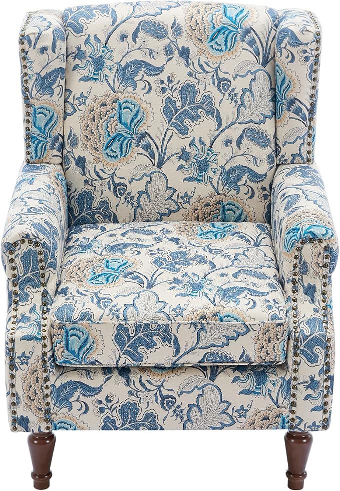 Pia Ricco Set of 2 Floral Accent Chairs, High Back Upholstered Armchairs - Image 6