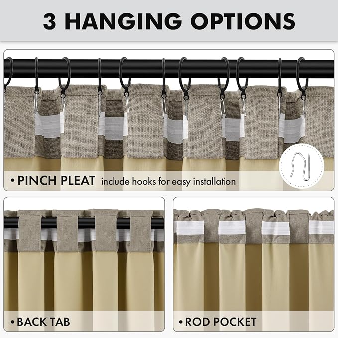 MIULEE 100% Blackout Linen Curtains 42 x 96 Inch Faux Linen 2 Panels | Thermal - Image 5