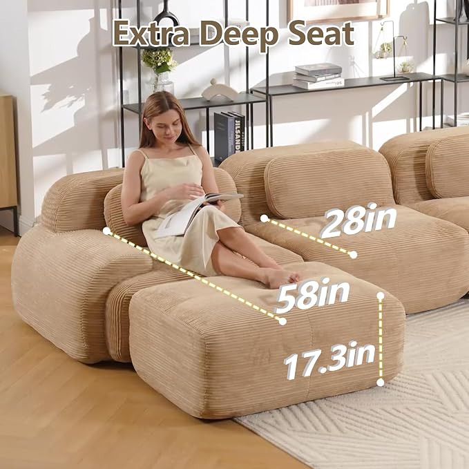 Boneless Sectional Couch, No Assembly Required, 152.7” L Shaped Modular Cloud - Image 5