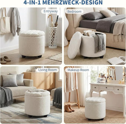 Furniliving Modern Round Storage Ottoman, Button Tufted Ottoman Footstool - Image 4