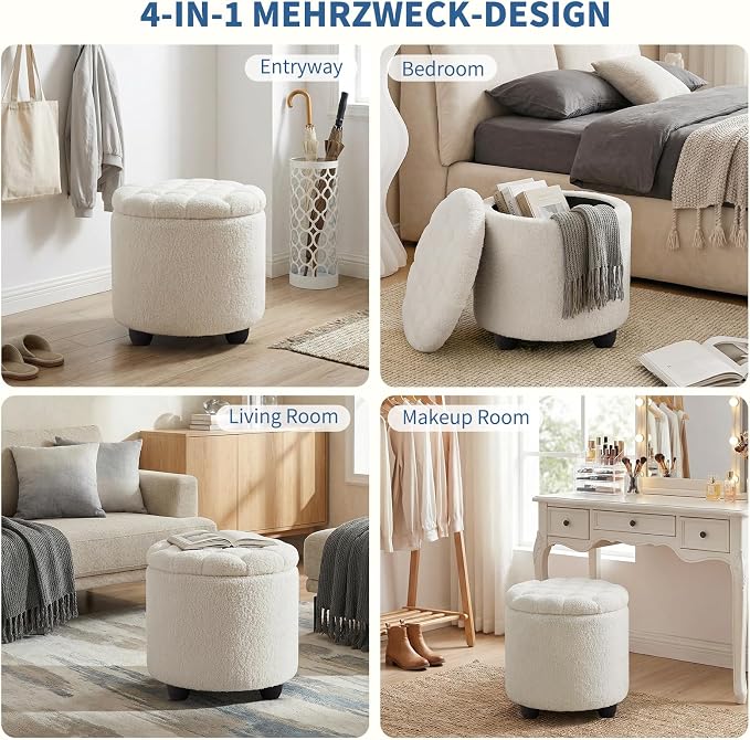 Furniliving Modern Round Storage Ottoman, Button Tufted Ottoman Footstool - Image 8