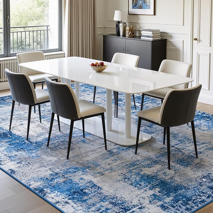 Rugflix 5x7 Area Rugs for Living Room, Washable Blue Grey Large Rug | Machine - Image 3