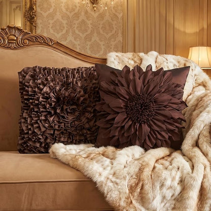 Brown Accent 3D Flower Decorative Throw Pillow Covers - Image 7