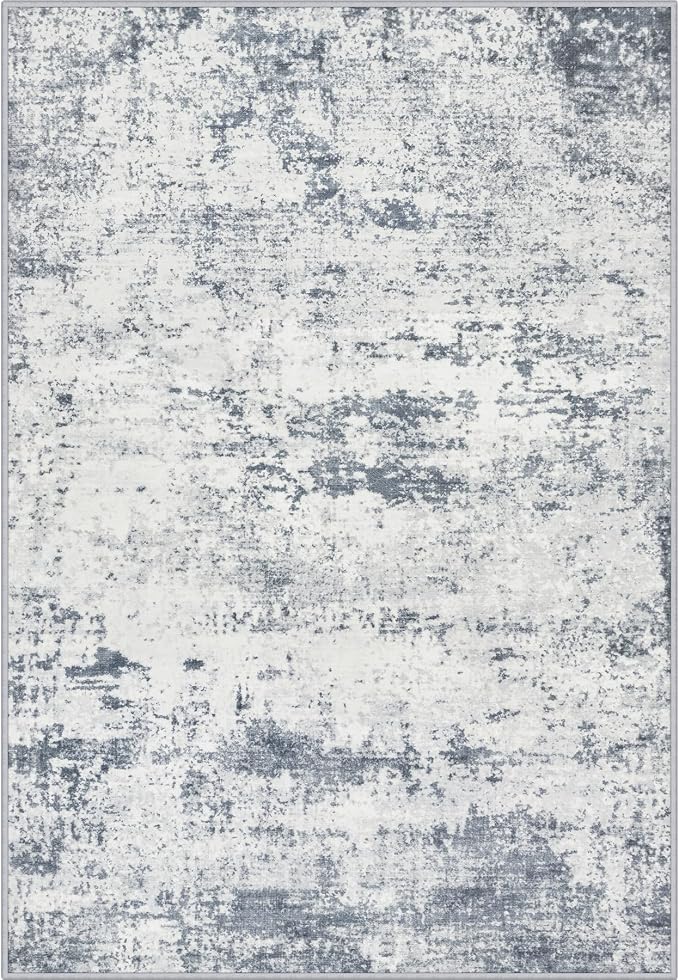 Area Rug Living Room: 5x5 Modern Washable Soft Carpet Blue Grey | by FXRHLP