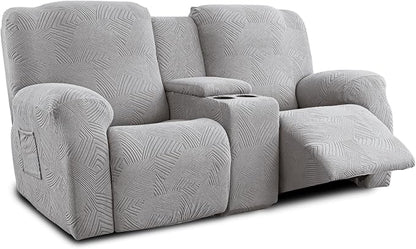 Recliner Loveseat Covers with Console, Stretch Geometric Strokes Jacquard by Unknown