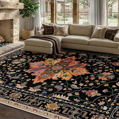 RELEANY Washable Area Rug, Water Repellent, Pet Friendly, Vintage Floral Boho by RELEANY