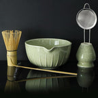 7 Pieces Matcha Whisk Set - Ceramic Matcha Kit with Bowl, Whisk, Holder, Bamboo Scoop, Rest, Sifter, and Tea Towel – Elegant Matcha Gift Set for Women